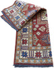 tappeto Kazak persiano 164x105 cm fatto a mano con motivi geometrici su fondo rosso