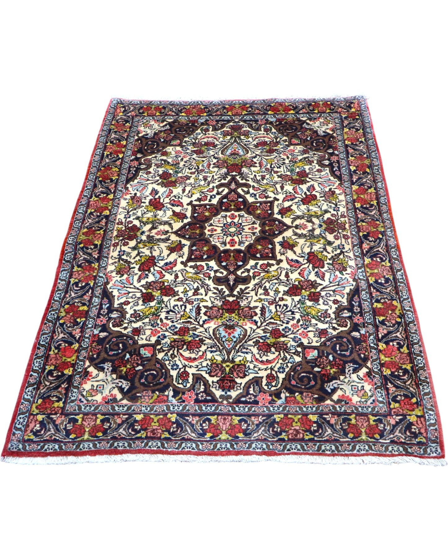 tappeto bijar persiano 160x115 cm fatto a mano fondo avorio con motivi floreali