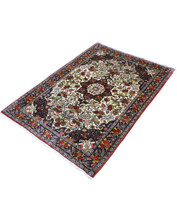 tappeto bijar persiano 160x115 cm fatto a mano fondo avorio con motivi floreali