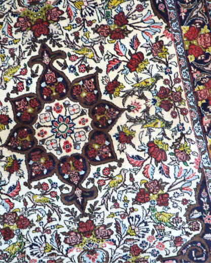 tappeto bijar persiano 160x115 cm fatto a mano fondo avorio con motivi floreali
