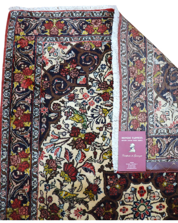tappeto bijar persiano 160x115 cm fatto a mano fondo avorio con motivi floreali