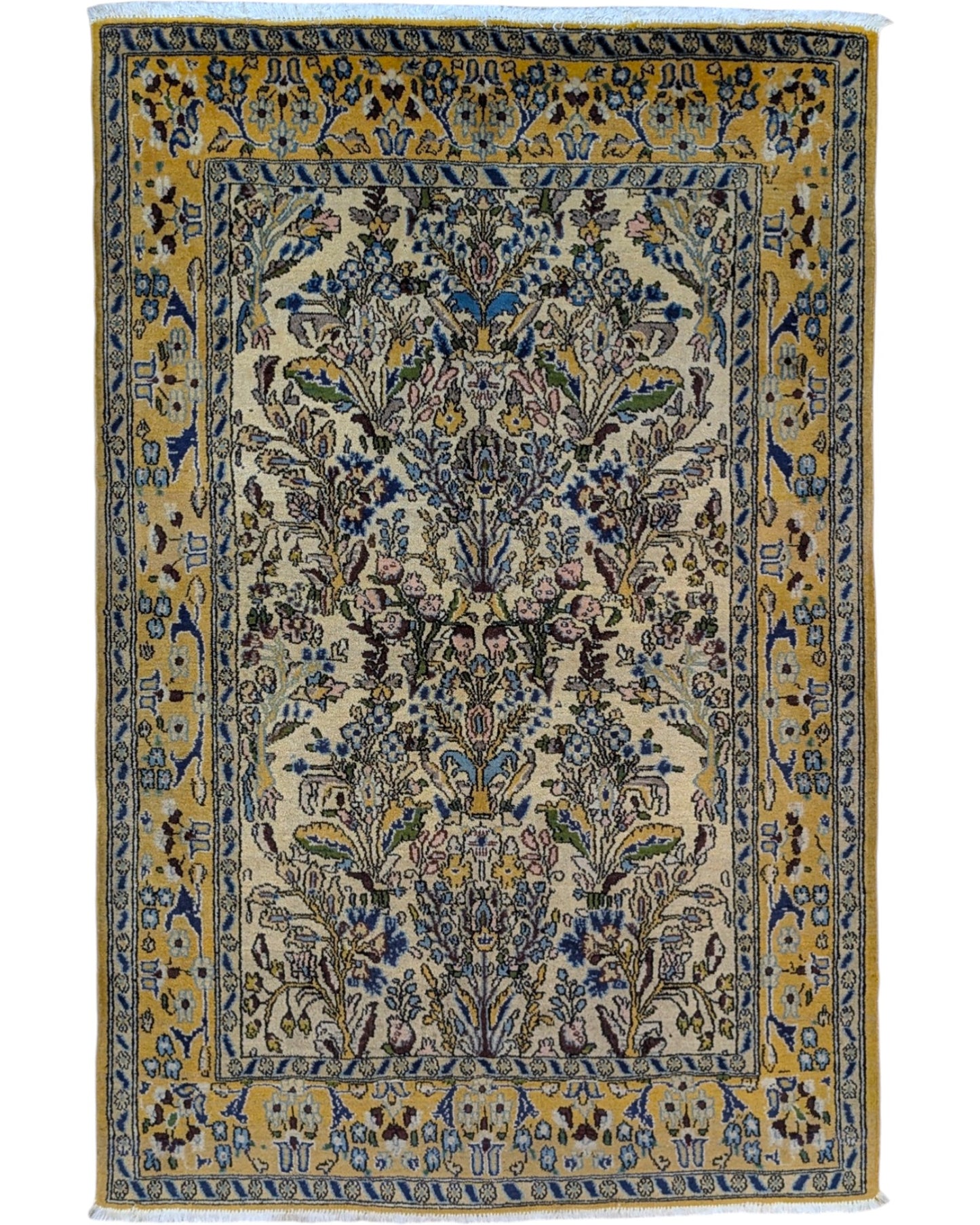 tappeto kashan persiano 152x102 cm fatto a mano fondo avorio con motivi floreali eleganti