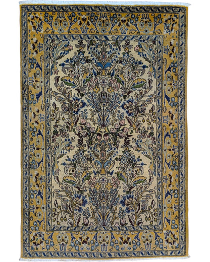 tappeto kashan persiano 152x102 cm fatto a mano fondo avorio con motivi floreali eleganti