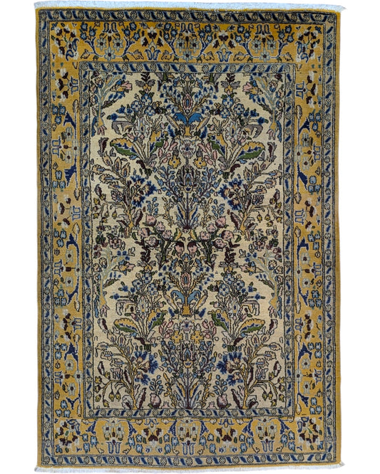 tappeto kashan persiano 152x102 cm fatto a mano fondo avorio con motivi floreali eleganti