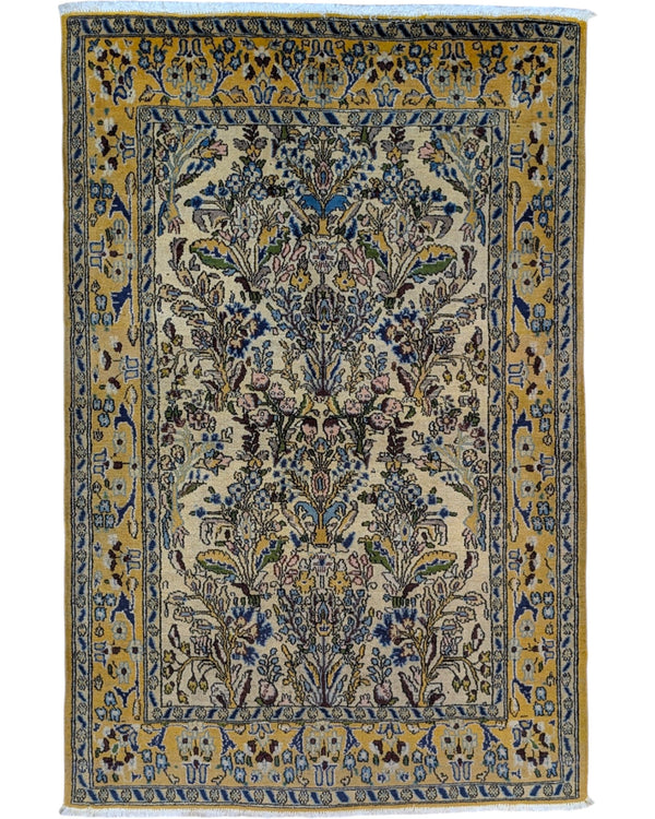 tappeto kashan persiano 152x102 cm fatto a mano fondo avorio con motivi floreali eleganti