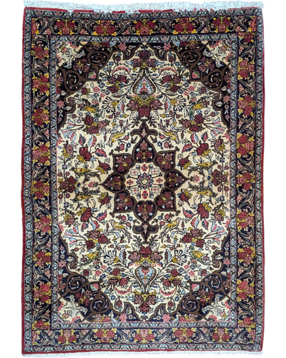 tappeto bijar persiano 160x115 cm fatto a mano fondo avorio con motivi floreali