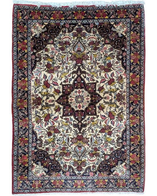 tappeto bijar persiano 160x115 cm fatto a mano fondo avorio con motivi floreali