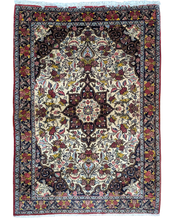 tappeto bijar persiano 160x115 cm fatto a mano fondo avorio con motivi floreali