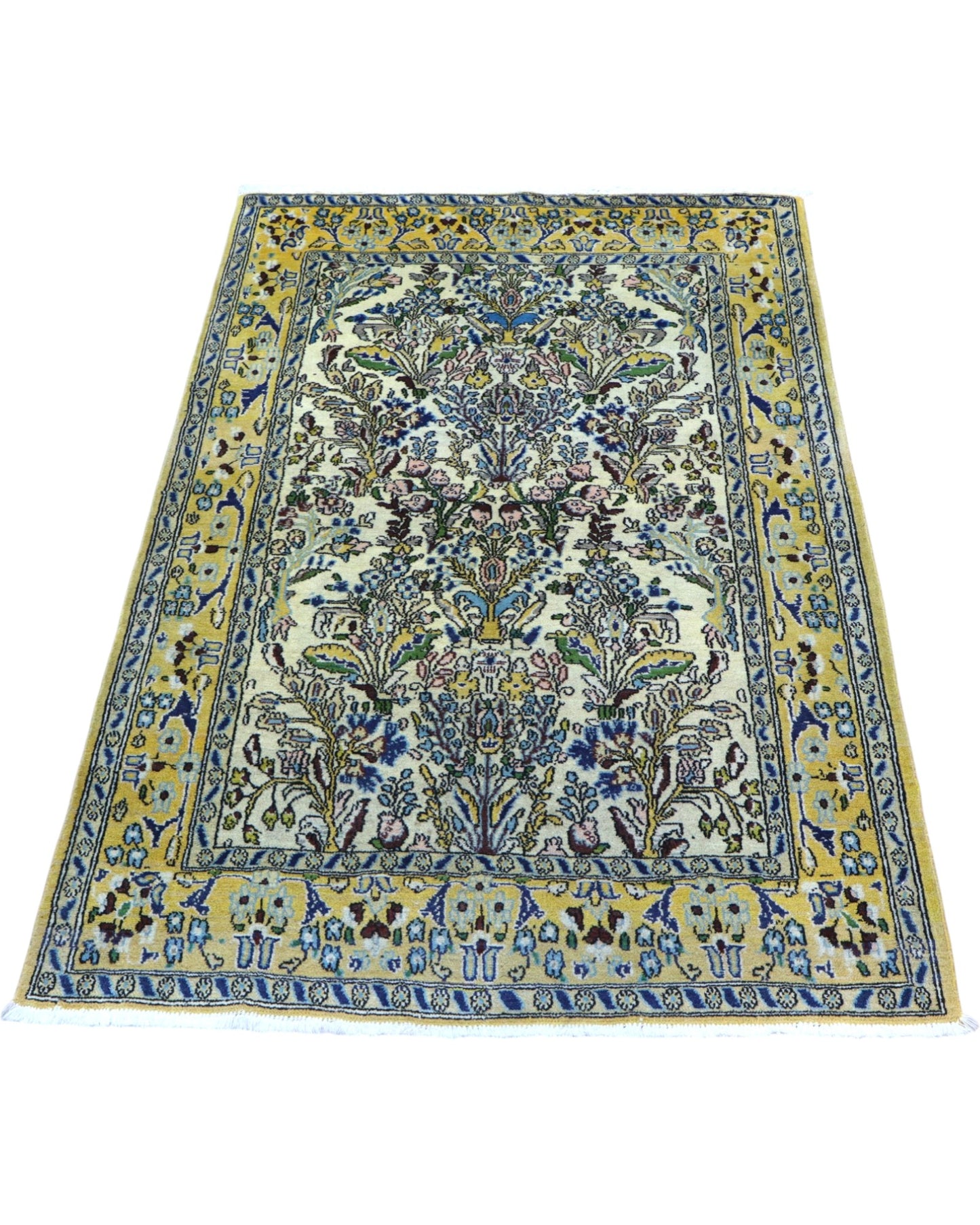 tappeto kashan persiano 152x102 cm fatto a mano fondo avorio con motivi floreali eleganti