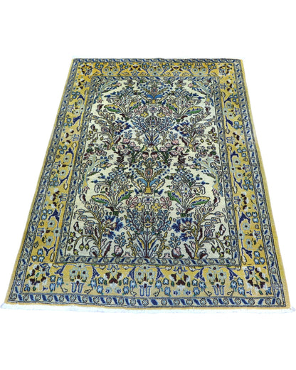 tappeto kashan persiano 152x102 cm fatto a mano fondo avorio con motivi floreali eleganti