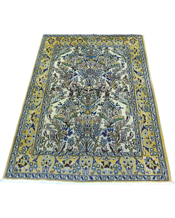 tappeto kashan persiano 152x102 cm fatto a mano fondo avorio con motivi floreali eleganti