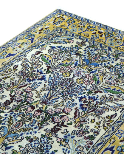 tappeto kashan persiano 152x102 cm fatto a mano fondo avorio con motivi floreali eleganti