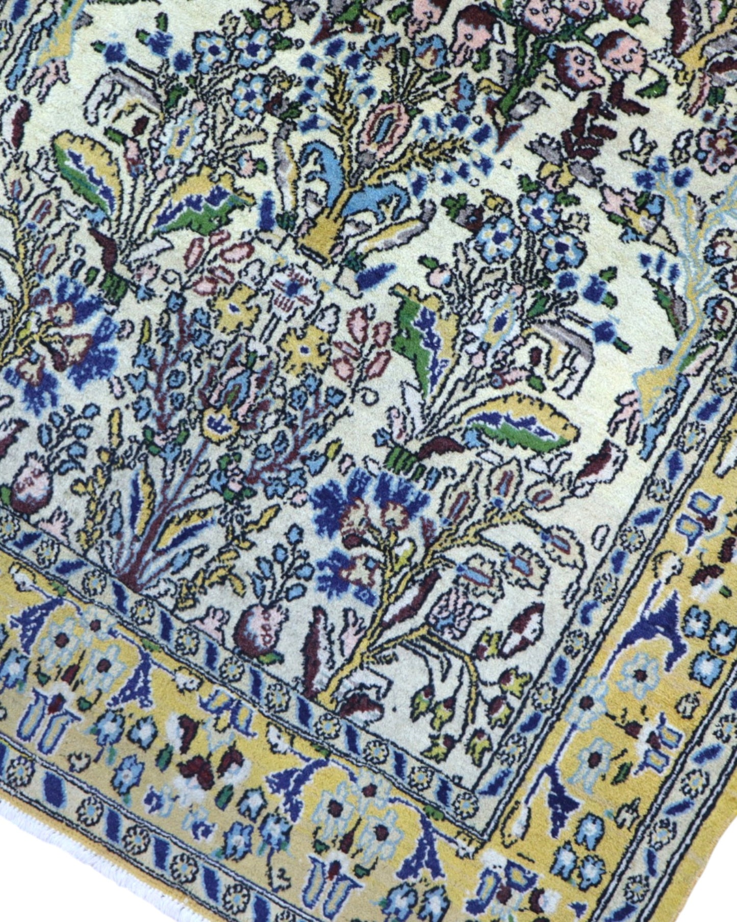tappeto kashan persiano 152x102 cm fatto a mano fondo avorio con motivi floreali eleganti