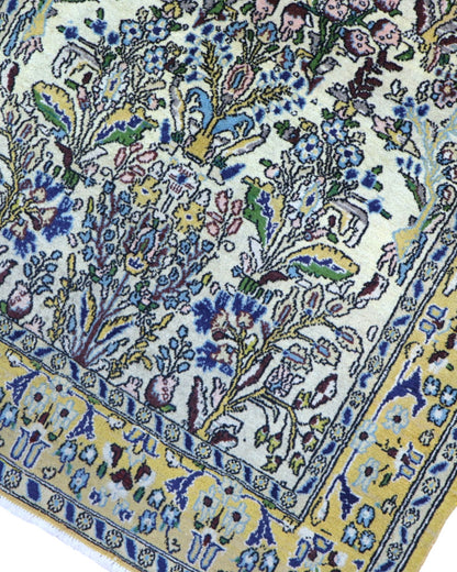 tappeto kashan persiano 152x102 cm fatto a mano fondo avorio con motivi floreali eleganti