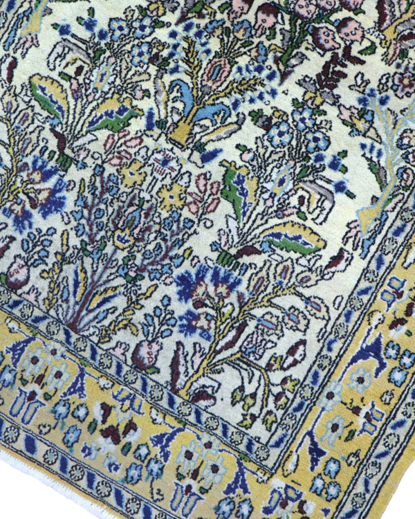 tappeto kashan persiano 152x102 cm fatto a mano fondo avorio con motivi floreali eleganti
