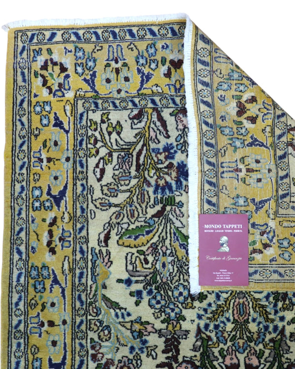 tappeto kashan persiano 152x102 cm fatto a mano fondo avorio con motivi floreali eleganti