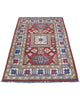 tappeto Kazak persiano 164x105 cm fatto a mano con motivi geometrici su fondo rosso