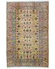 Tappeto Kazak, annodato a mano, 235 x 155 cm, fondo beige con motivi geometrici.