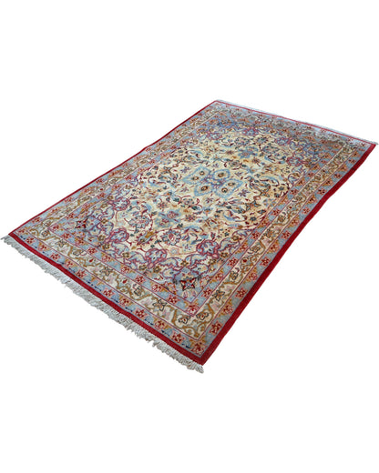 Tappeto persiano avorio con dettagli blu e rosso 230x141 cm per soggiorno