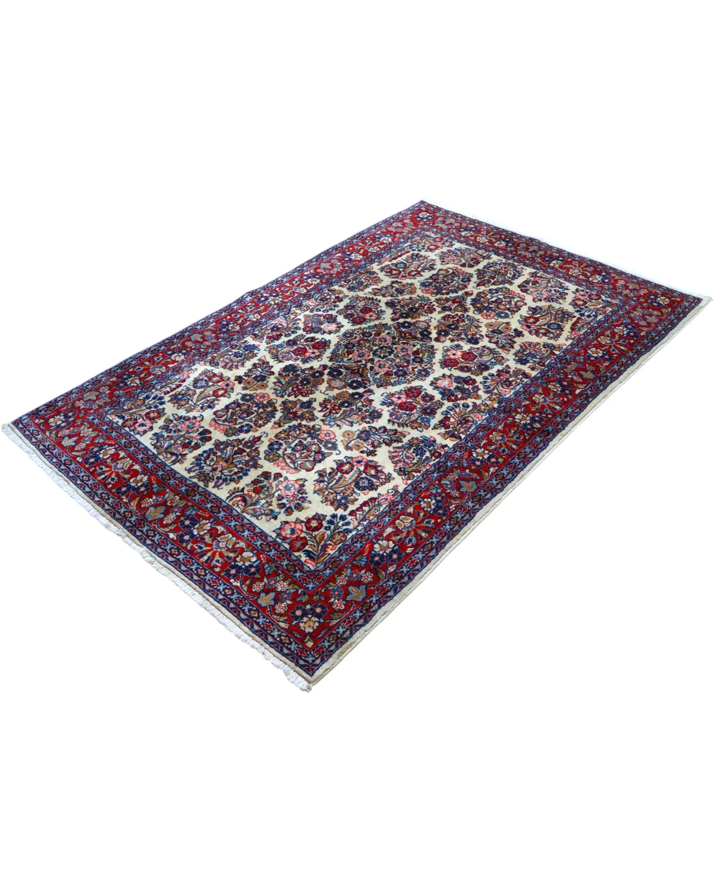 Tappeto Isfahan floreale avorio 215x138 cm in camera da letto