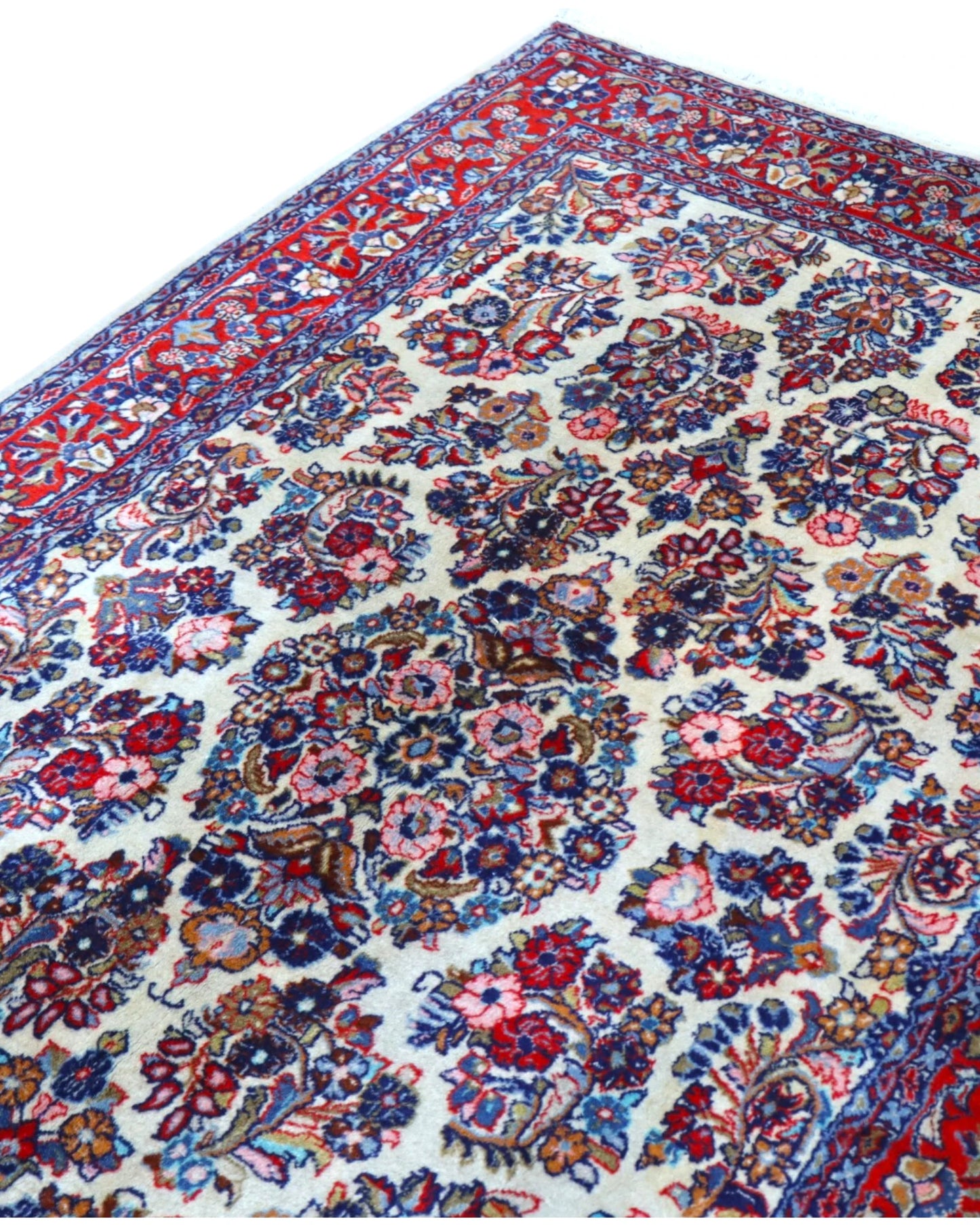 Tappeto persiano avorio con dettagli blu e rosso 215x138 cm per soggiorno