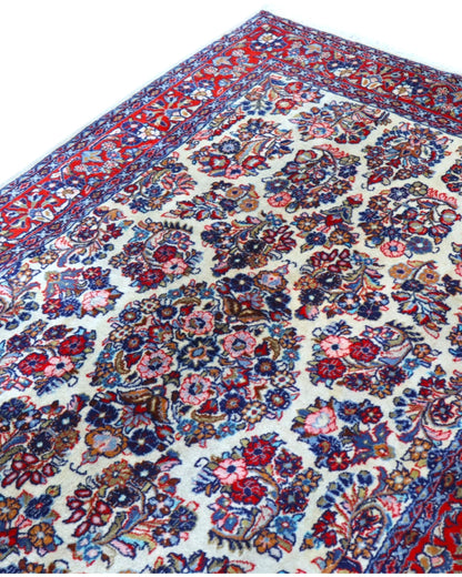Tappeto persiano avorio con dettagli blu e rosso 215x138 cm per soggiorno