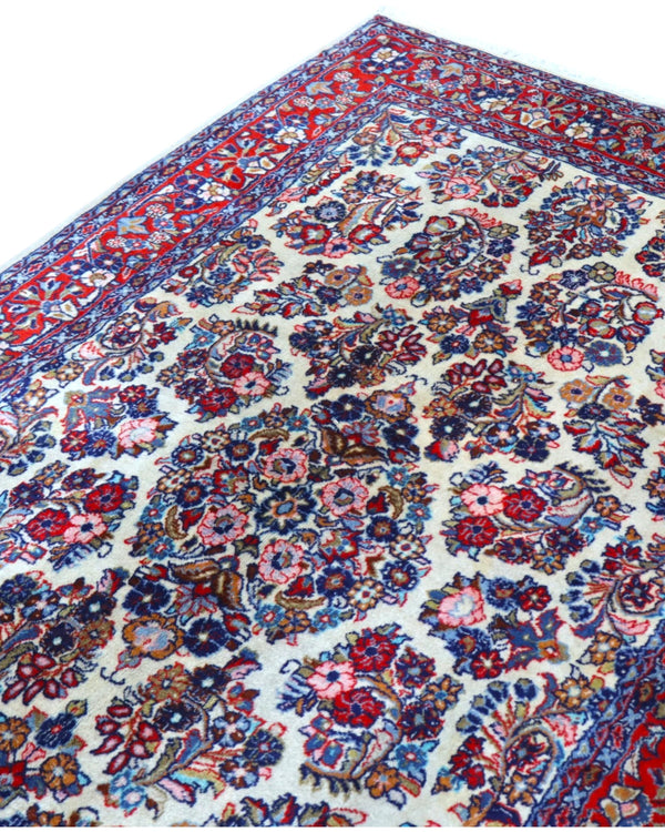 Tappeto persiano avorio con dettagli blu e rosso 215x138 cm per soggiorno