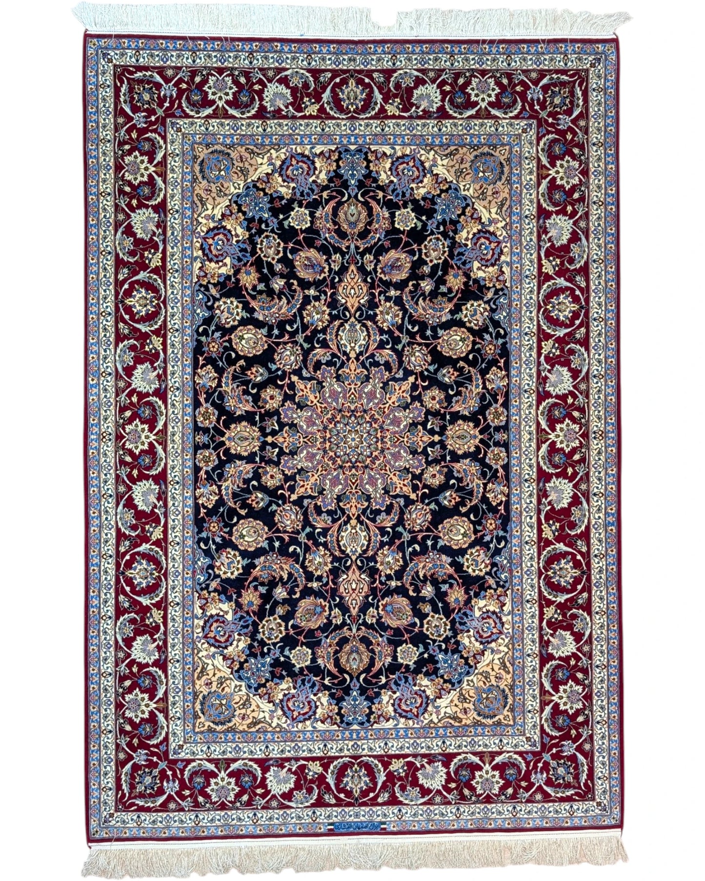 Tappeto persiano 230x158 cm blu e rosso, ideale per soggiorno elegante