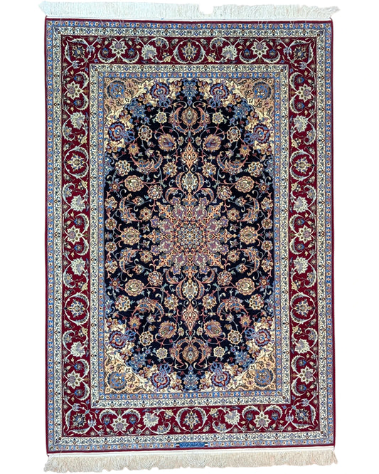 Tappeto persiano 230x158 cm blu e rosso, ideale per soggiorno elegante