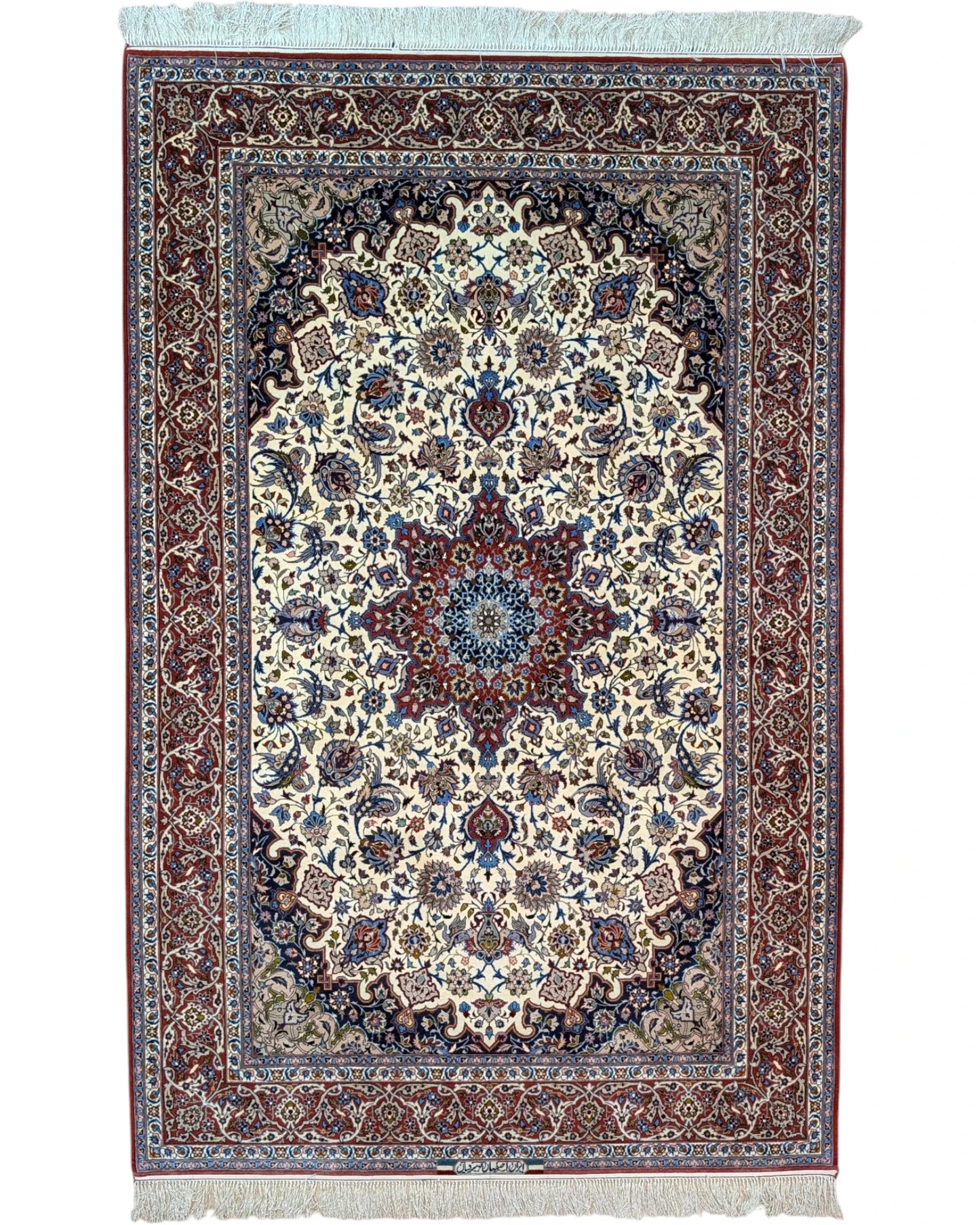 Tappeto persiano 238x154 cm avorio con medaglione floreale in soggiorno elegante
