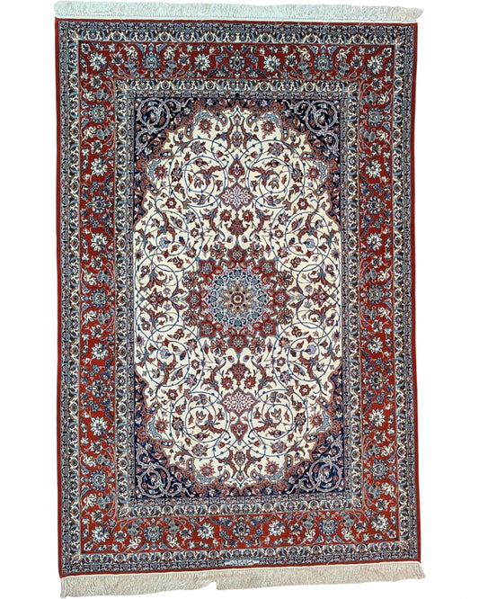 Tappeto persiano 238x154 cm avorio con medaglione floreale in soggiorno elegante
