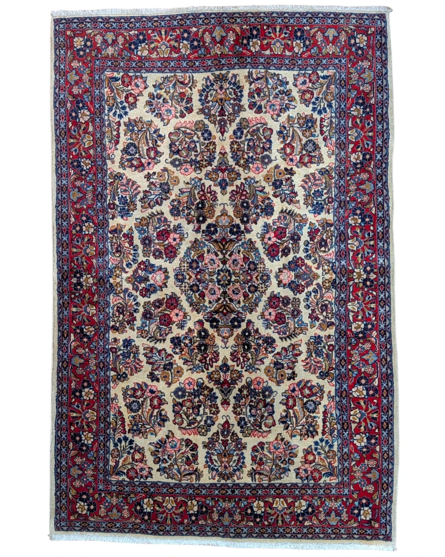 Tappeto persiano 215x138 cm avorio con medaglione floreale in soggiorno elegante