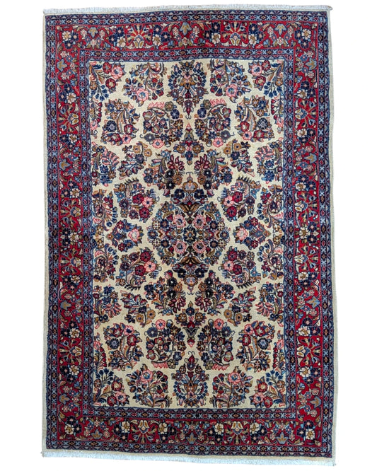 Tappeto persiano 215x138 cm avorio con medaglione floreale in soggiorno elegante