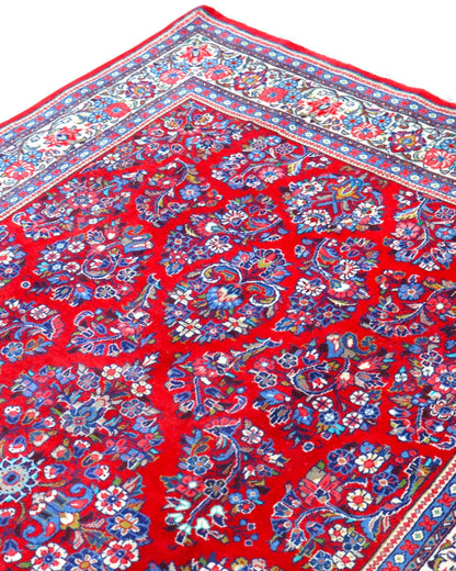 Tappeto persiano grande 255x158 cm con design floreale rosso e blu per salone elegante