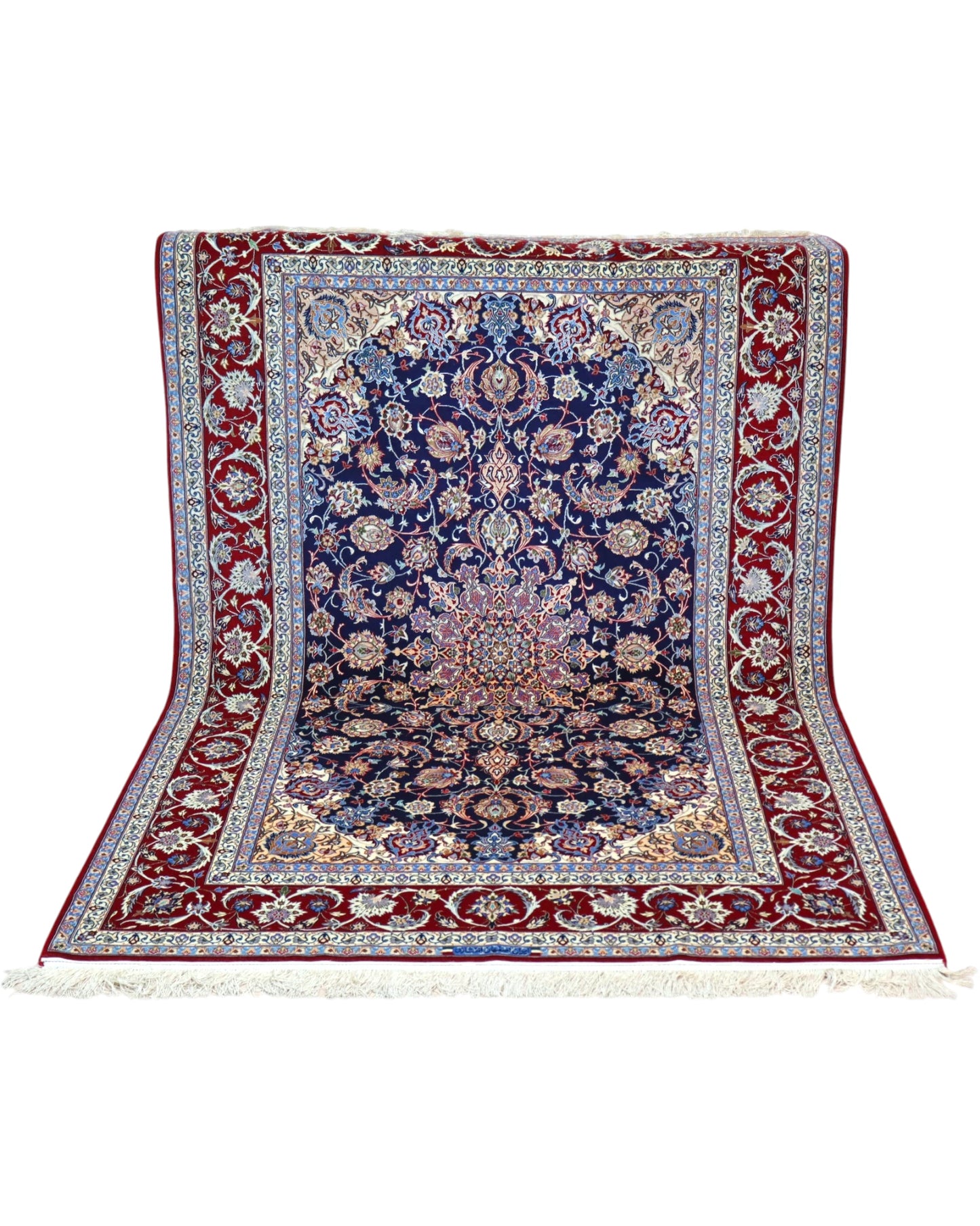 Tappeto persiano con motivi floreali blu e rosso 230x158 cm per grandi ambienti