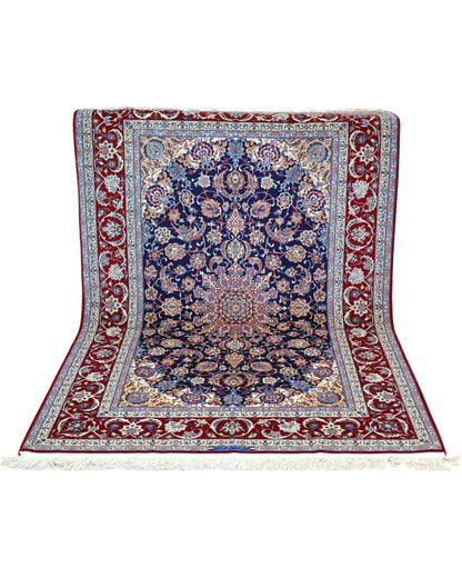 Tappeto persiano con motivi floreali blu e rosso 230x158 cm per grandi ambienti
