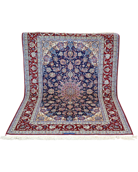 Tappeto persiano con motivi floreali blu e rosso 230x158 cm per grandi ambienti