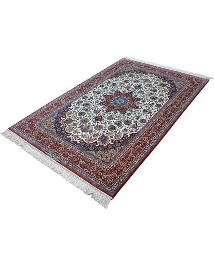 Tappeto persiano avorio con dettagli blu e rosso 238x154 cm per soggiorno