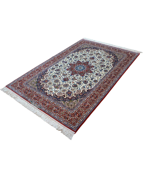 Tappeto persiano avorio con dettagli blu e rosso 238x154 cm per soggiorno
