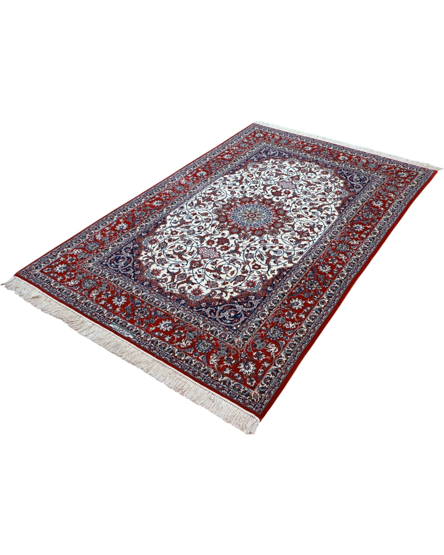 Tappeto Isfahan floreale avorio 238x154 cm in sala da pranzo