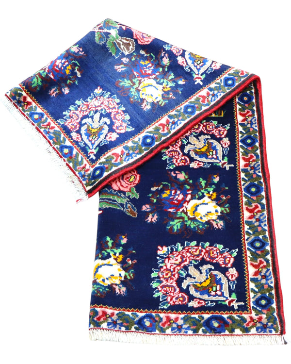 Tappeto persiano Akhtiyari 152x109 cm con fondo blu e fiori colorati