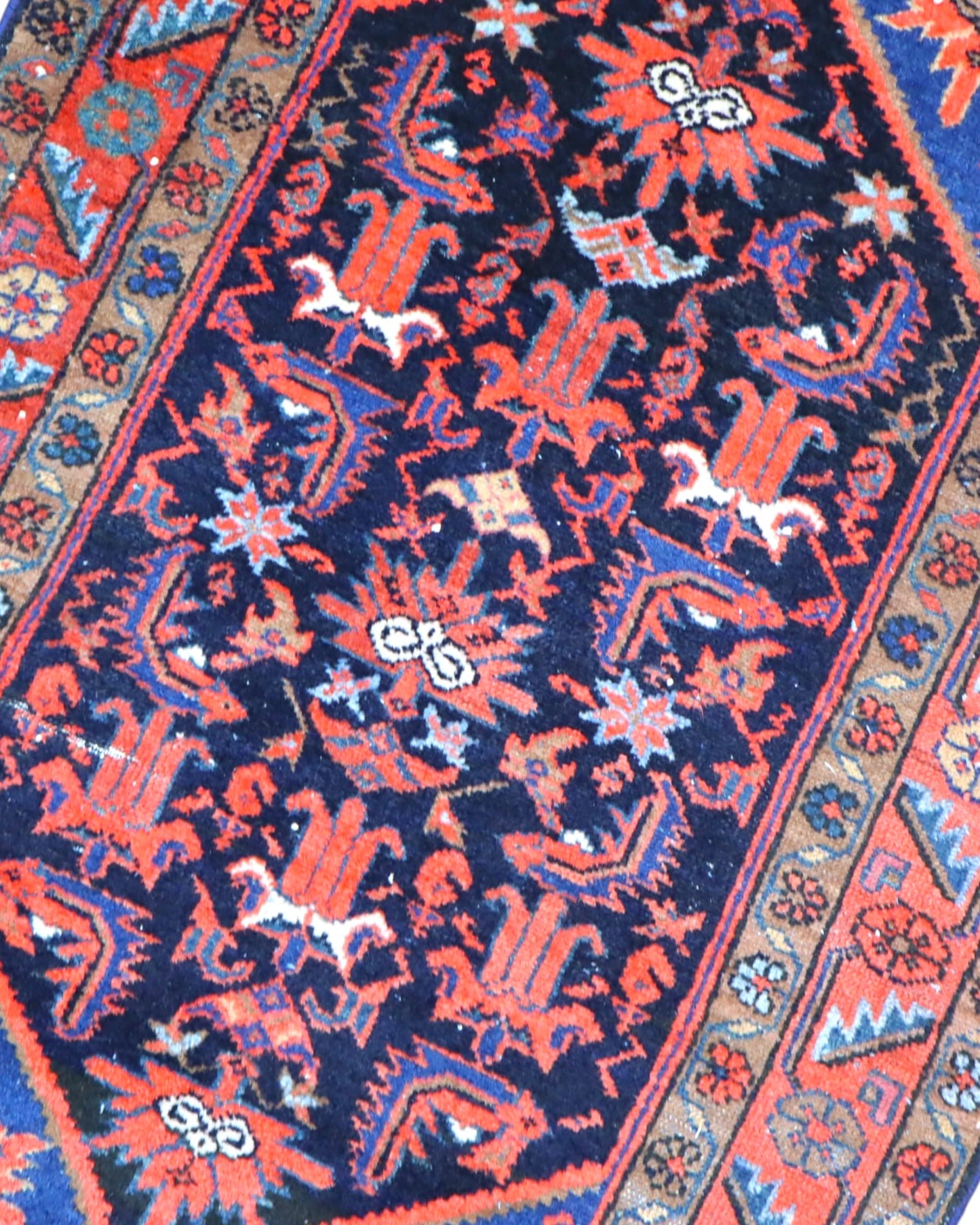 Tappeto persiano antico Malayer 150x93 cm, con toni di blu e rosso