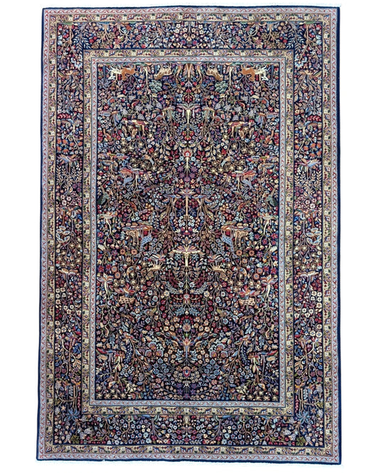 Tappeto persiano 230x151 cm con motivi floreali tradizionali in blu e rosso