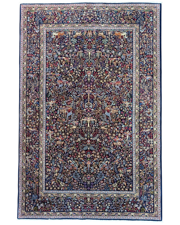 Tappeto persiano 230x151 cm con motivi floreali tradizionali in blu e rosso