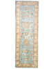 Tappeto Farahan 236x83 cm afghano annodato a mano, corridore in lana con fondo azzurro e decorazioni floreali beige e oro.