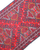 Tappeto Turkman 267x76 cm, corridore persiano in lana annodata a mano, fondo bordeaux con motivi geometrici rossi e arancio.