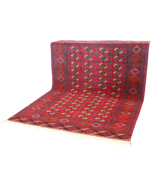 Tappeto Moderno persiano 273x167 cm con fondo avorio e motivi floreali rossi stilizzati, tramato ed annodato a mano.