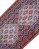 Tappeto persiano Senneh 238x61 cm, corridore con fondo bordeaux e rombi centrali floreali, annodato a mano in lana vegetale.