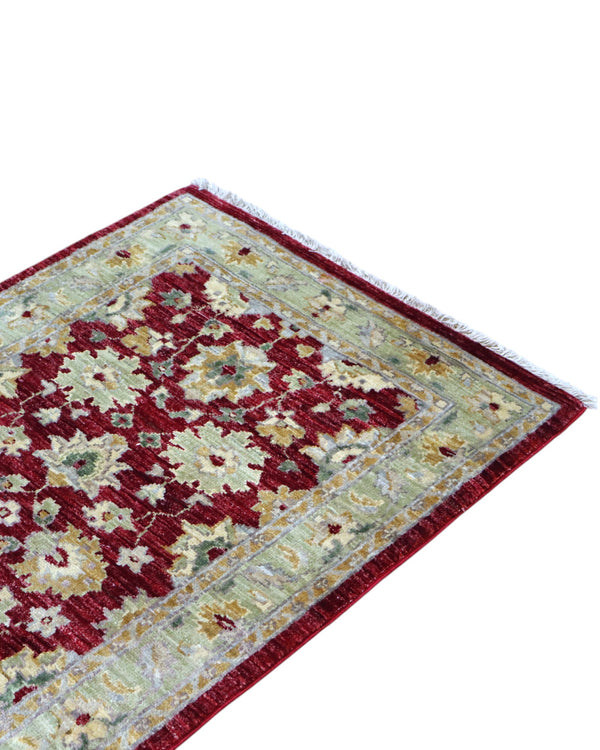Tappeto Farahan afghano 250x80 cm rettangolare, annodato a mano, con fondo rosso, disegni floreali chiari e cornice decorata.