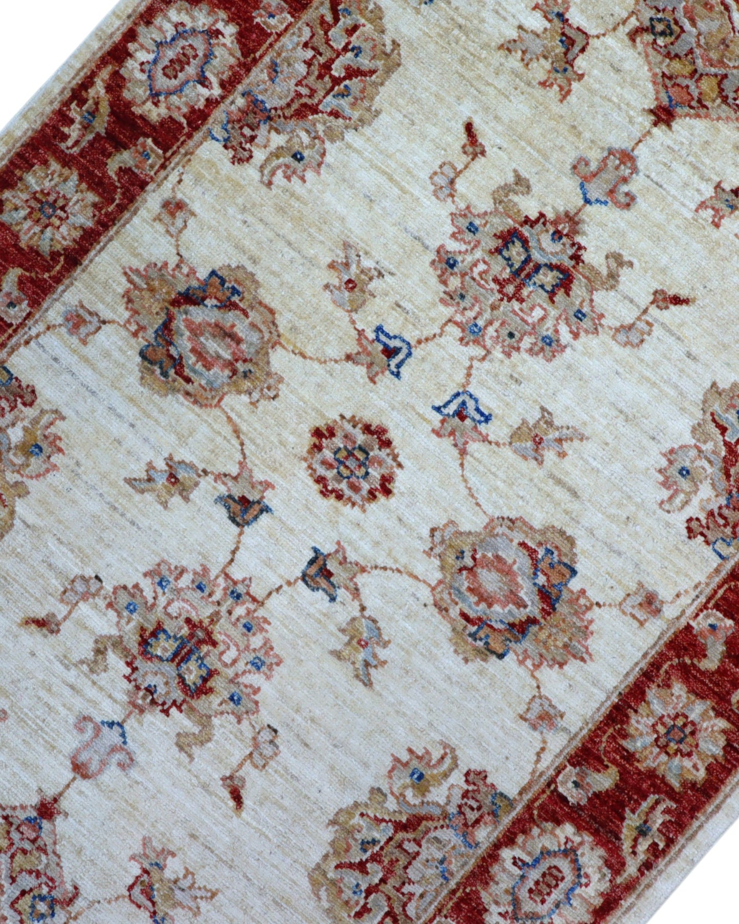 Tappeto Ziegler 190x80 cm fondo chiaro annodato a mano in lana e cotone.